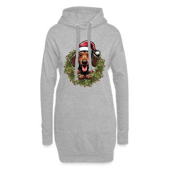 Teckel avec chapeau de Père Noël - chemise de vacances - Sweat-shirt à capuche long Femme - gris chiné - Devant