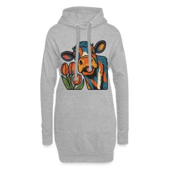 Künstlerische holländische Kuh und Tulpen - Hoodie-Kleid - Grau meliert - Vorne