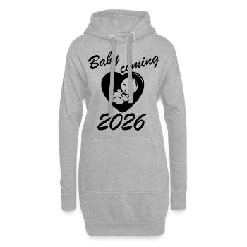 Baby Coming 2026 Herzmotiv für werdende Eltern - Hoodie-Kleid - Grau meliert - Vorne