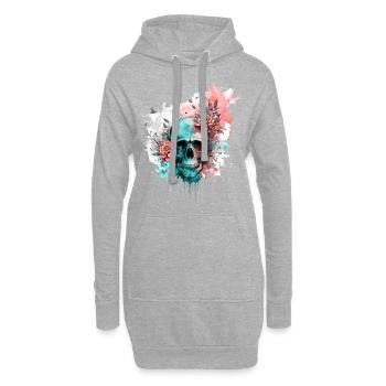 Totenkopf Totenschädel Rosen Blumen Aquarell Kunst - Hoodie-Kleid - Grau meliert - Vorne