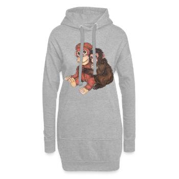 Niedlicher Affe mit Supoort Animal Plüschtier - Hoodie-Kleid - Grau meliert - Vorne