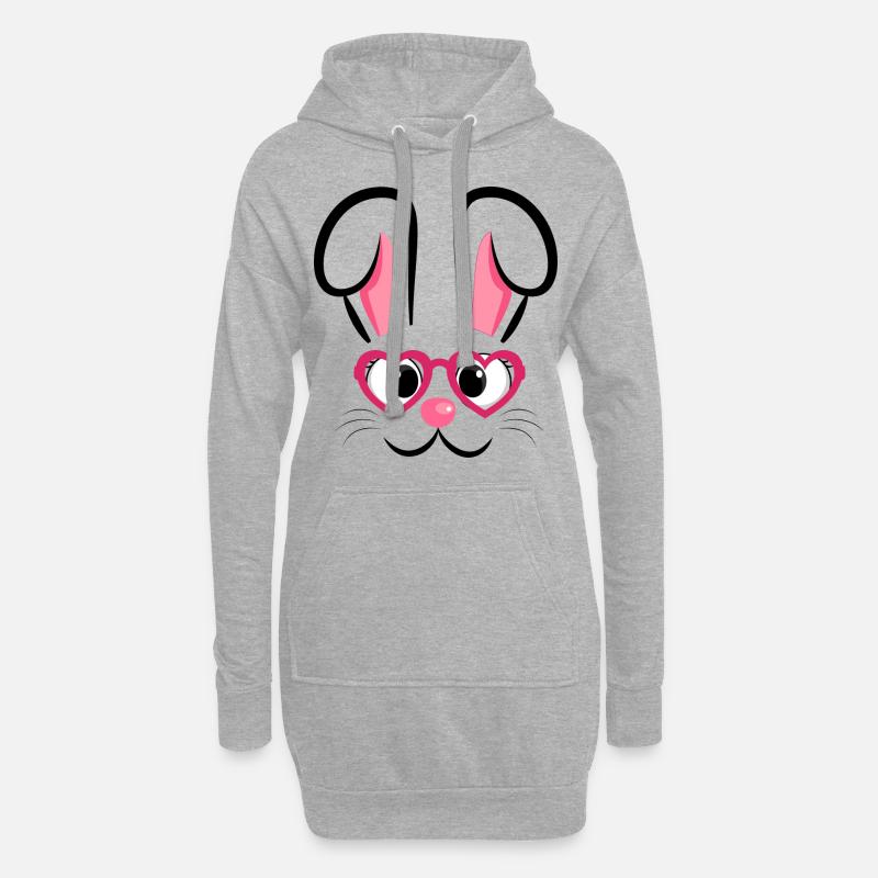 Hasengesicht mit Herzchenbrille - Hoodie-Kleid - Grau meliert