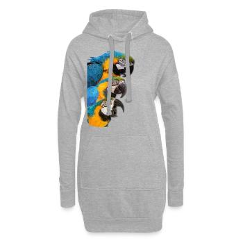 Blau-gelber Ara - Hoodie-Kleid - Grau meliert - Vorne