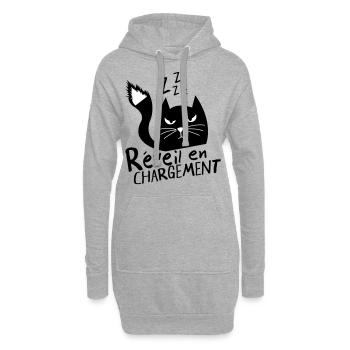 Chat grognon, réveil en chargement ! humour - Sweat-shirt à capuche long Femme - gris chiné - Devant