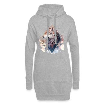Wolf Wolfskopf Geometrisch Kunst Natur Wildnis - Hoodie-Kleid - Grau meliert - Vorne