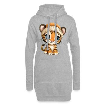 Tiger Süß Niedlich Baby Kinder Tier Cartoon - Hoodie-Kleid - Grau meliert - Vorne