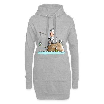 Anglerglück - Angler - Hoodie-Kleid - Grau meliert - Vorne