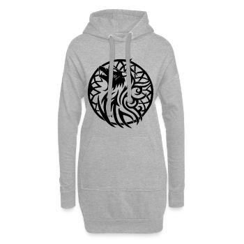Schwarzer Wolf und Glücksbringer - Hoodie-Kleid - Grau meliert - Vorne