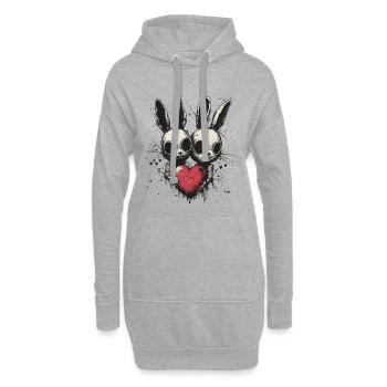 Gothic Easter Bunny Love – Zwei Hasen mit Herz - Hoodie-Kleid - Grau meliert - Vorne