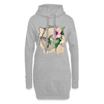 Vintage Colibri - Sweat-shirt à capuche long Femme - gris chiné - Devant