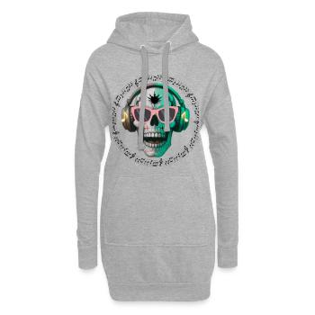 Schädel mit Kopfhörer- und Sonnenbrillen-T-Shirt-Design - Hoodie-Kleid - Grau meliert - Vorne