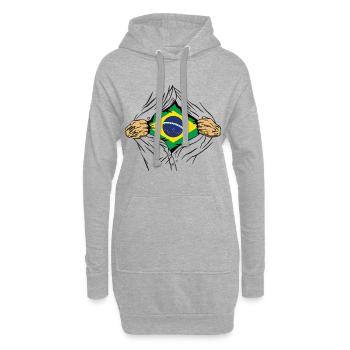 Brésil Drapeau Brésilien Drapeau Amérique du Sud - Sweat-shirt à capuche long Femme - gris chiné - Devant