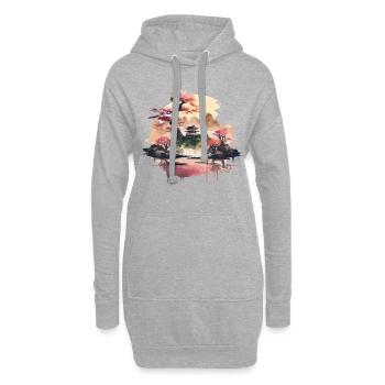 Paysage japonais - Sweat-shirt à capuche long Femme - gris chiné - Devant