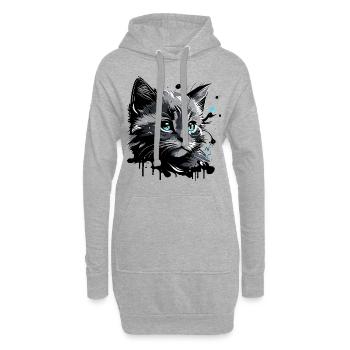 süsses Kätzchen, Katze - Hoodie-Kleid - Grau meliert - Vorne