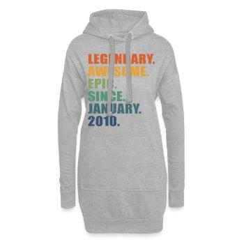 13. Geburtstag, Januar 2010, 13-jähriges Jubiläum - Hoodie-Kleid - Grau meliert - Vorne