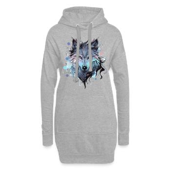 Loup loup tête mystique Nature sauvage sauvage Art - Sweat-shirt à capuche long Femme - gris chiné - Devant