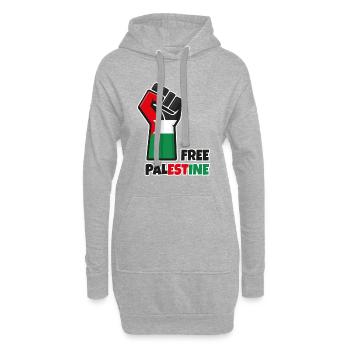 Poing levé avec drapeau palestine. Free Palestine - Sweat-shirt à capuche long Femme - gris chiné - Devant