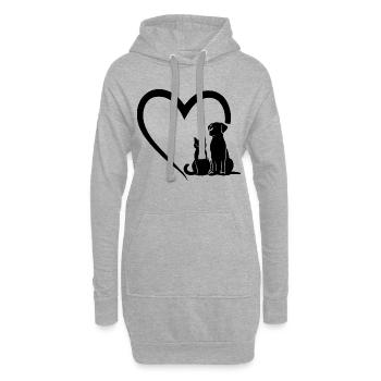 Dog Puppy and Baby Cat Heart, Animal Dog Cat Heart - Sweat-shirt à capuche long Femme - gris chiné - Devant