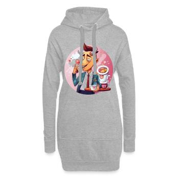 Taureau de bureau avec café et gâteau - Sweat-shirt à capuche long Femme - gris chiné - Devant