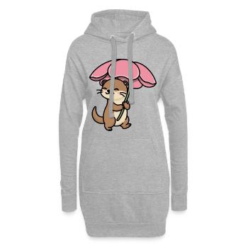 Loutre sous la pluie sous champignon - Sweat-shirt à capuche long Femme - gris chiné - Devant