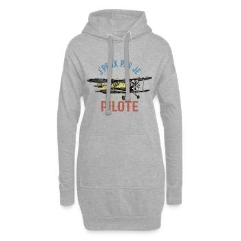 J'peux pas je pilote - Cadeau rétro avion - Sweat-shirt à capuche long Femme - gris chiné - Devant