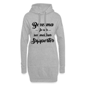 Benzema je suis son meilleur supporter - Sweat-shirt à capuche long Femme - gris chiné - Devant