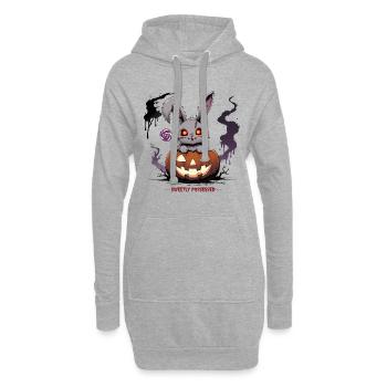 Besessen süß – Gruselhase im Kürbis - Hoodie-Kleid - Grau meliert - Vorne