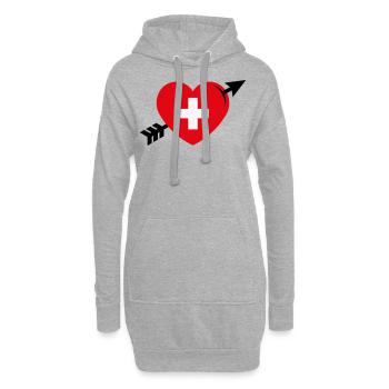 Herz Mit Schweizerkreuz Und Pfeil (Schweiz / 3C) - Hoodie-Kleid - Grau meliert - Vorne