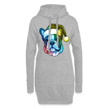 Französische Bulldogge Hund Kopf Weihnachten Bunt - Hoodie-Kleid - Grau meliert - Vorne