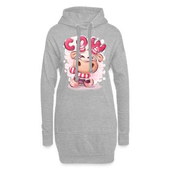 Dessin Animé Drôle Mignon Vache Personnage Rose Animal - Sweat-shirt à capuche long Femme - gris chiné - Devant