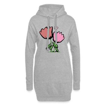 Deux fleurs plantes roses symbole feuilles - Sweat-shirt à capuche long Femme - gris chiné - Devant
