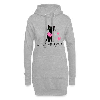 Katze mit rosa Herz Tier liebe - Hoodie-Kleid - Grau meliert - Vorne
