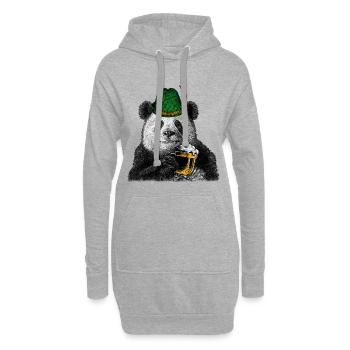 Panda mit Bier / Lustig, Humor - Hoodie-Kleid - Grau meliert - Vorne