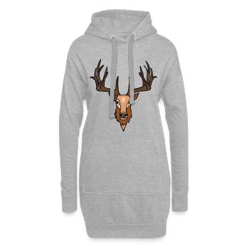 Hirschkopf Braun Auf Schwarz - Hoodie-Kleid - Grau meliert - Vorne