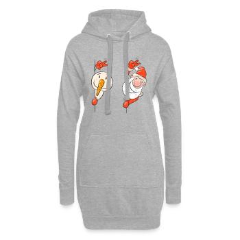 Weihnachtsmann und Schneemann Frohe Weihnachten - Hoodie-Kleid - Grau meliert - Vorne