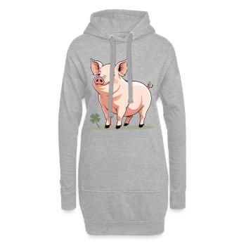 Kuscheliges Frühlingsschwein Cartoon - Hoodie-Kleid - Grau meliert - Vorne