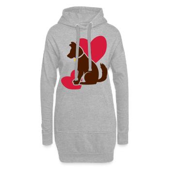 Chien mignon avec des coeurs - Sweat-shirt à capuche long Femme - gris chiné - Devant
