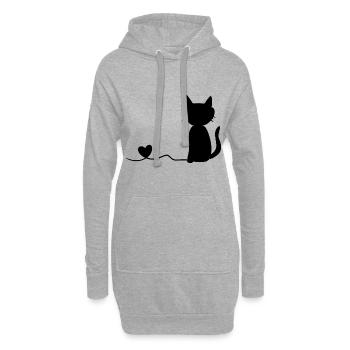 Katze Linke Herz Symbol wellig - Hoodie-Kleid - Grau meliert - Vorne