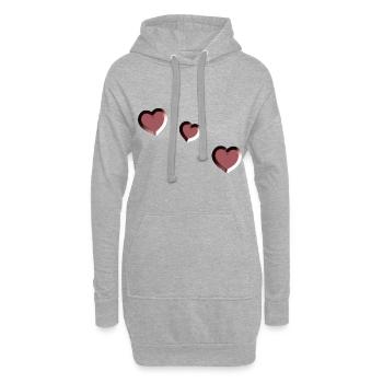 trois cœurs rouges symbole amour - Sweat-shirt à capuche long Femme - gris chiné - Devant