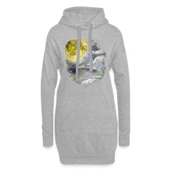 Phantasie Wolf Wölfe mit Mond - Hoodie-Kleid - Grau meliert - Vorne