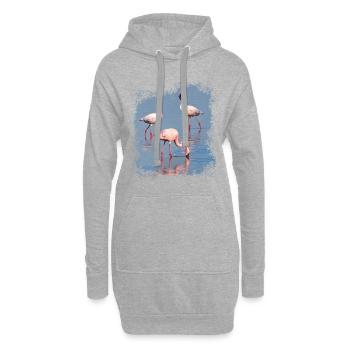 Flamants roses - Flamingo - Afrique - Safari - Kenya - Sweat-shirt à capuche long Femme - gris chiné - Devant