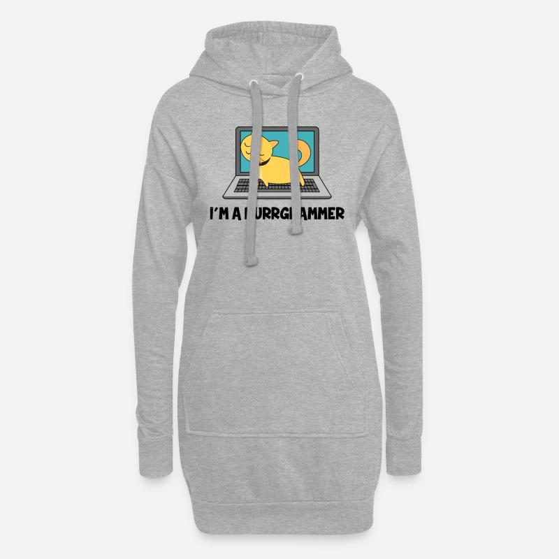 Katze Programmierer Fell Computer Nerd Geschenk - Hoodie-Kleid - Grau meliert
