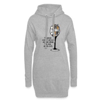 Wein und Katzen Weinglas Kätzchen Frau Woman Wine - Hoodie-Kleid - Grau meliert - Vorne