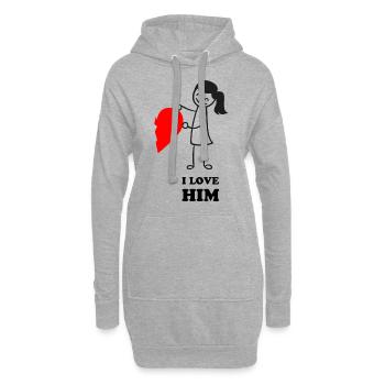 Valentinstag|Love Him - Hoodie-Kleid - Grau meliert - Vorne