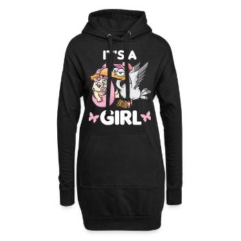 Mädchen Tochter Klapperstorch Schwangerschaft pink - Hoodie-Kleid - Schwarz - Vorne