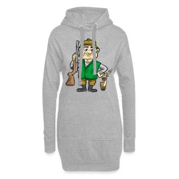 Jäger mit Reh Hirsch Jagd Gewehr Comic Cartoon - Hoodie-Kleid - Grau meliert - Vorne