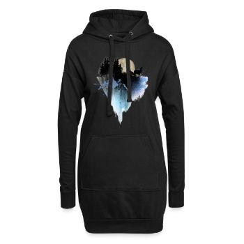 Lama auf Klippe im Mondschein - Alpaka Vollmond - Hoodie-Kleid - Schwarz - Vorne