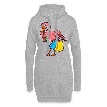 Shopping Flamingo Einkaufen Cartoon Comic Style - Hoodie-Kleid - Grau meliert - Vorne