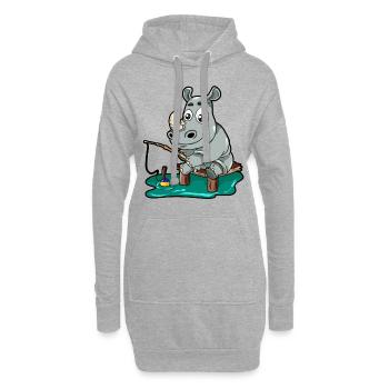 angelndes Nashorn Rino Angler Angeln Geschenk - Hoodie-Kleid - Grau meliert - Vorne