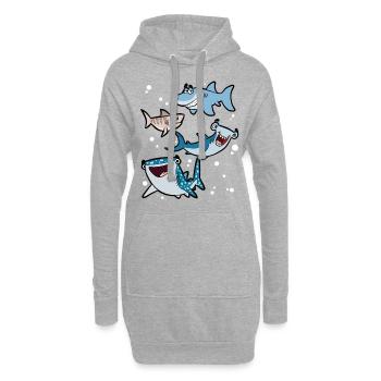 Hammerhai Weißer Hai Tigerhai Haifisch Walhai - Hoodie-Kleid - Grau meliert - Vorne
